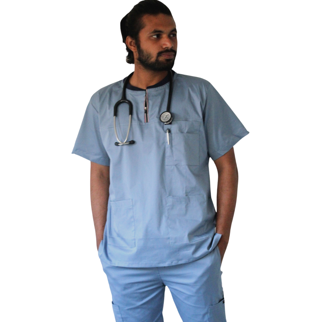 Men Code Blue Ribbed Zip neckline scrubs