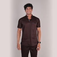 Men Mahogany High Neck Stretch Scrubs