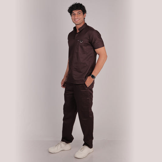 Men Mahogany High Neck Stretch Scrubs