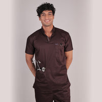 Men Mahogany High Neck Stretch Scrubs