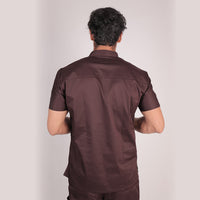 Men Mahogany High Neck Stretch Scrubs