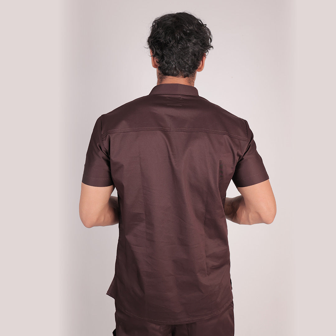 Men Mahogany High Neck Stretch Scrubs
