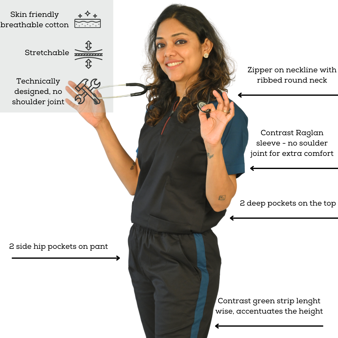 Black blue Dual Scrub Set (Top + Pant)