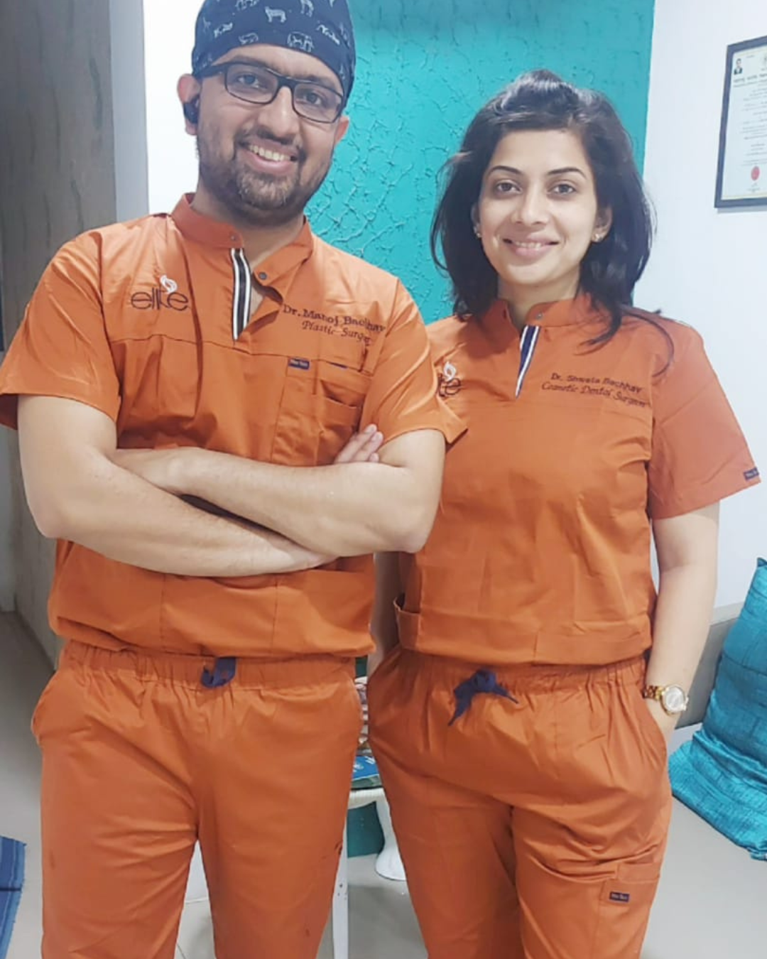 women and men doctor scrubs with hospital logo