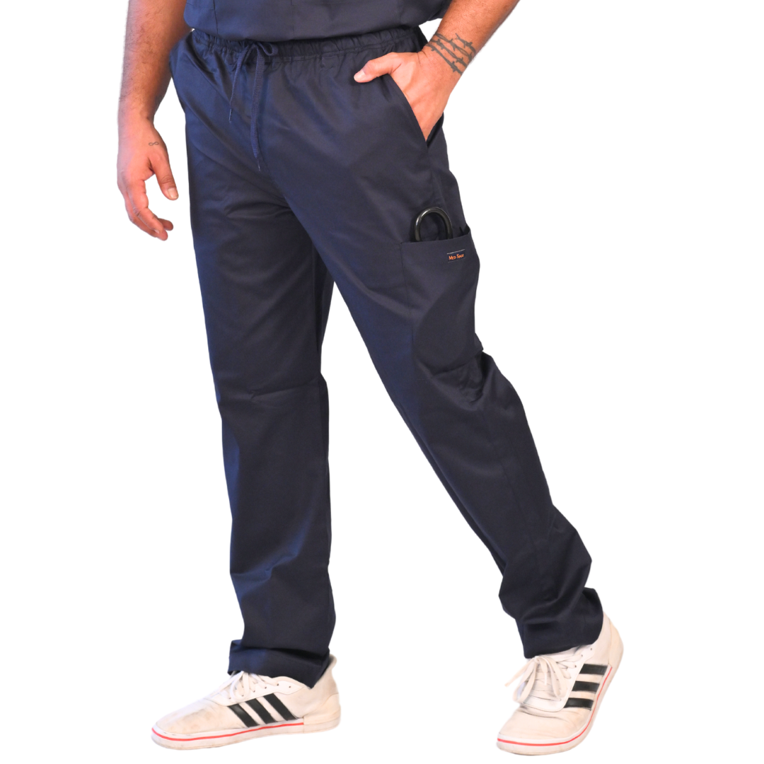 Navy blue high collar cotton stretchable doctor scrubs for healthcare professionals