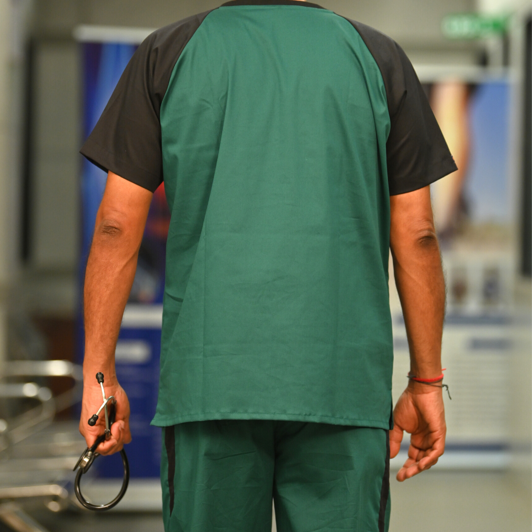 Green Black Scrub Set (Top + Pant)