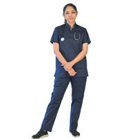 classic high neck style with our conventional navy blue scrubs, meticulously crafted from comfortable cotton stretchable fabric to endure long working days for healthcare professionals. Choose from various sizes for a flattering fit that prioritizes your comfort. Customize your scrubs with name and logo options to make them uniquely yours, and enjoy the added feature of a high neckline. Elevate your workwear with this timeless blend of comfort and customization.