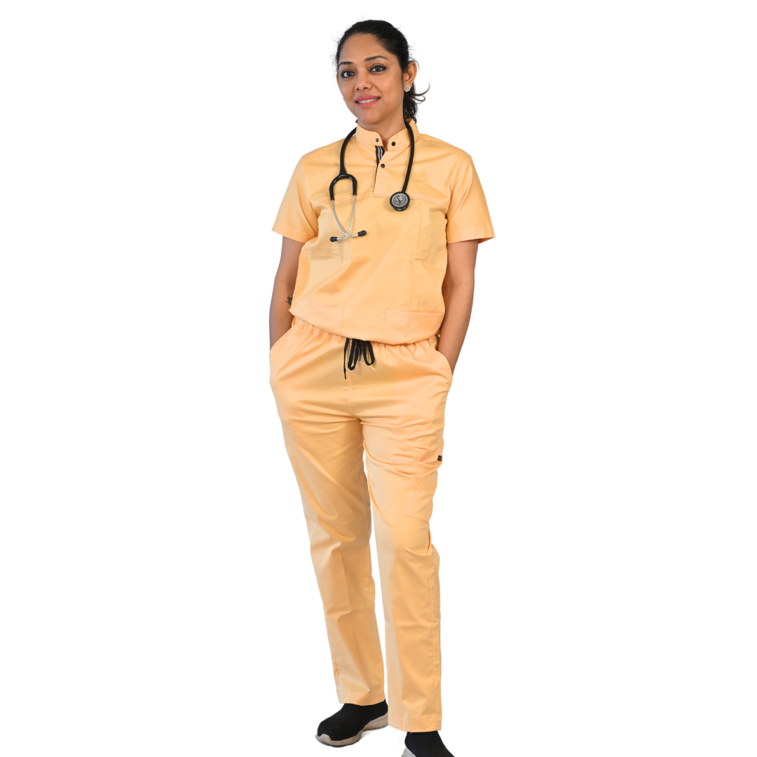 Classy Yellow High neck Womens Scrubs