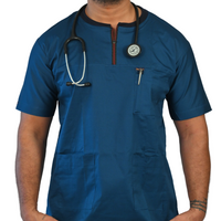 Teal blue Ribbed Zip neckline scrubs