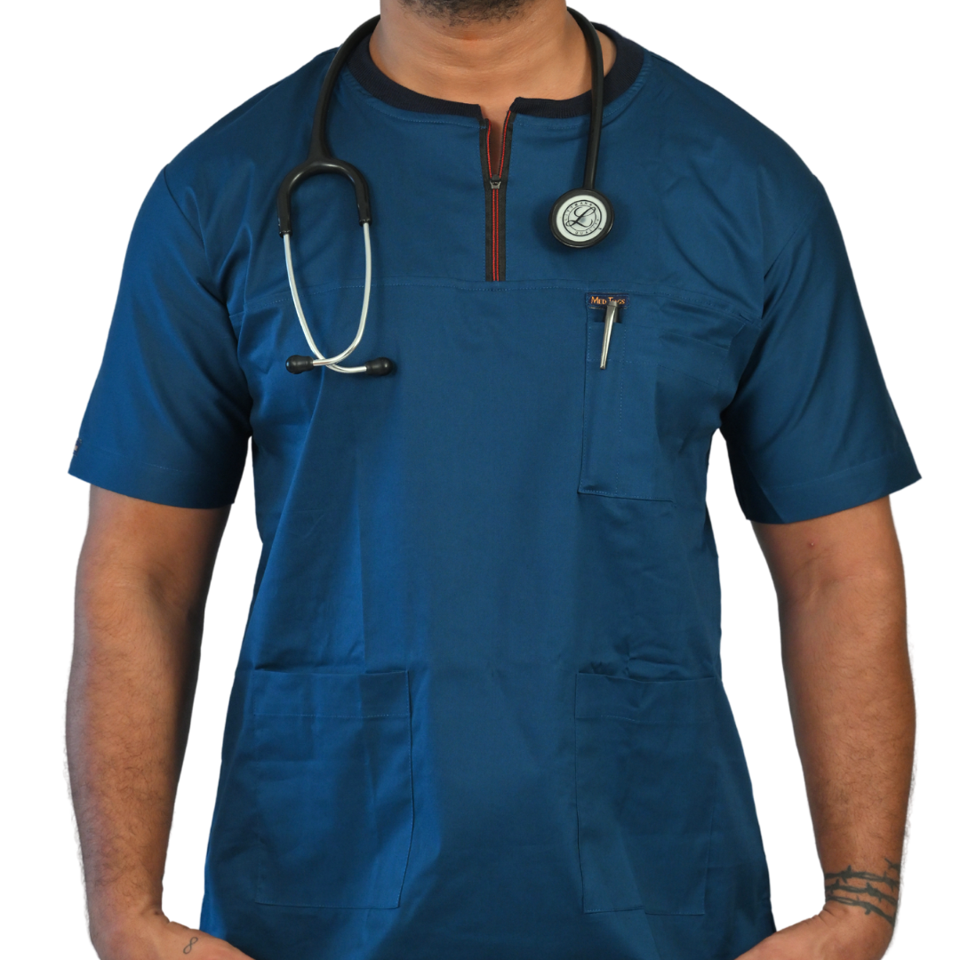 Teal blue Ribbed Zip neckline scrubs