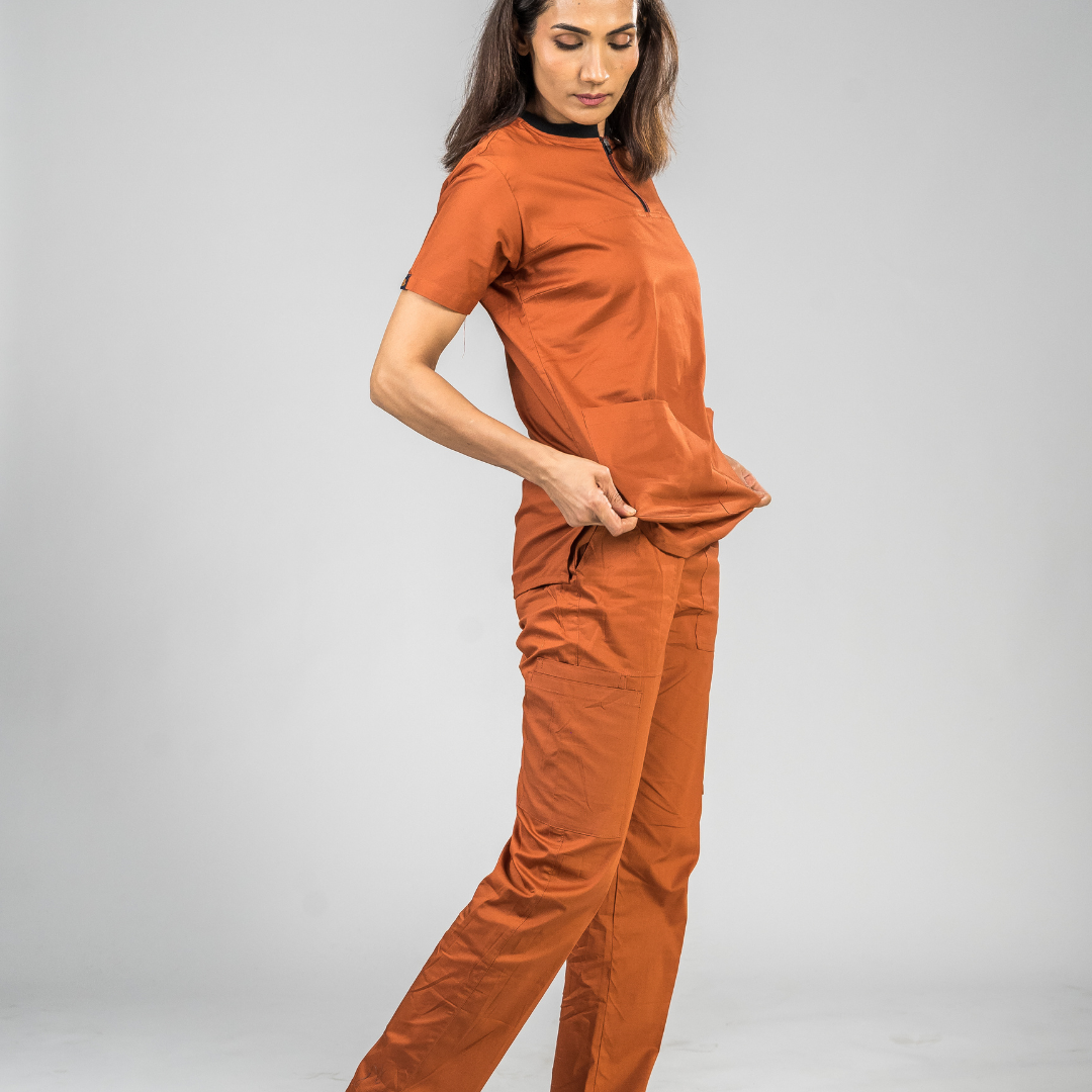 Euphoria Orange zip neck women scrubs