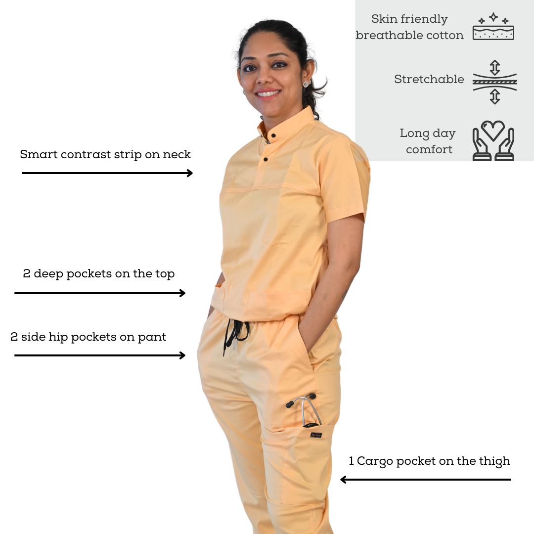 Classy Yellow High neck Womens Scrubs