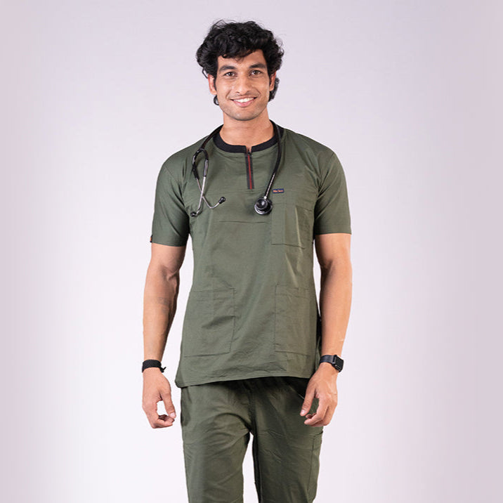 Eco Green Ribbed Zip neckline scrubs