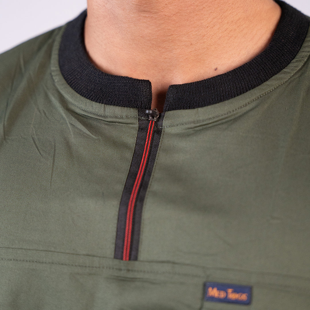 Eco Green Ribbed Zip neckline scrubs