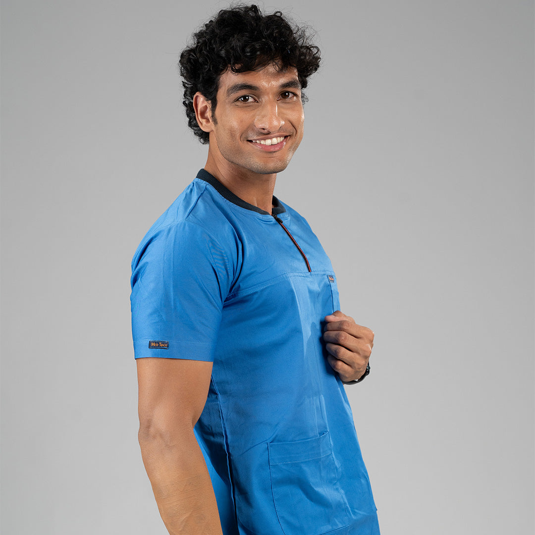 Azure Ribbed Zip neckline scrubs