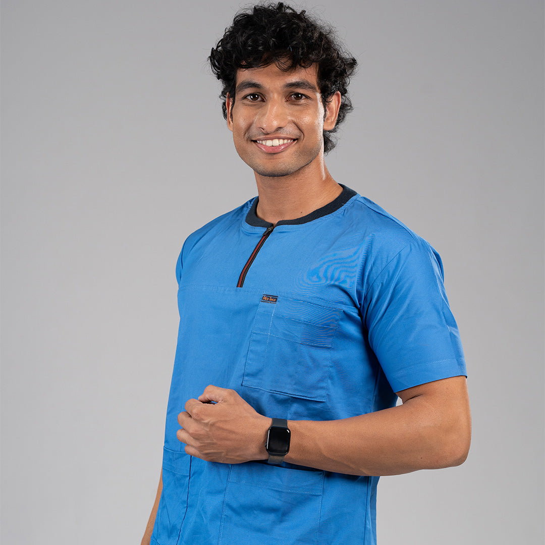 Azure Ribbed Zip neckline scrubs