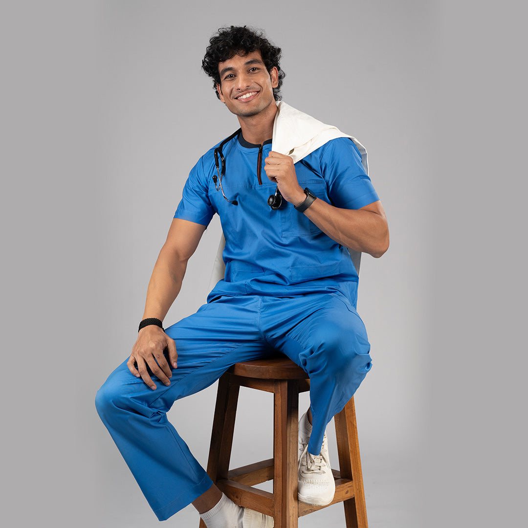 Azure Ribbed Zip neckline scrubs