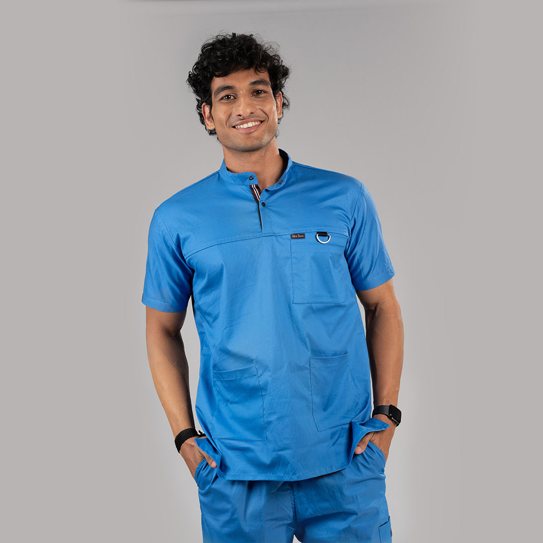 Azure blue High Neck Stretch Scrubs