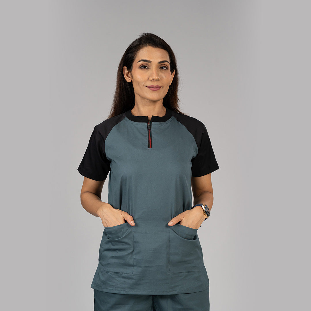 Slate black dual colour Scrub Set (Top + Pant)