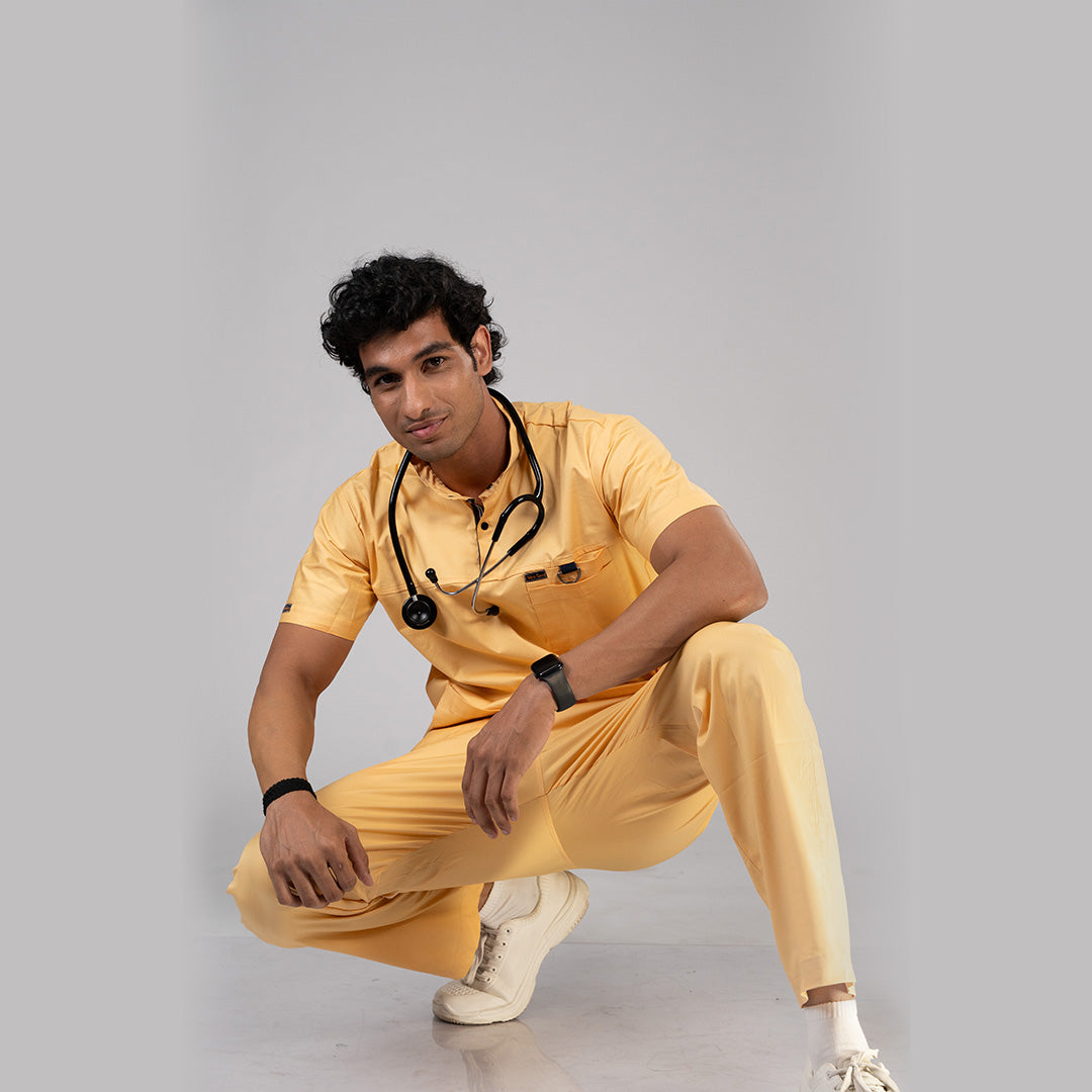 Gentle Yellow High Neck Stretch Scrubs