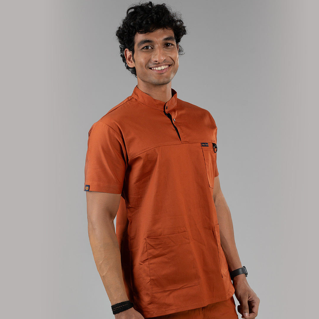 Men Euphoria Orange HighNeck Stretch Scrubs