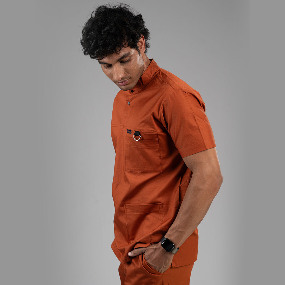 Men Euphoria Orange HighNeck Stretch Scrubs