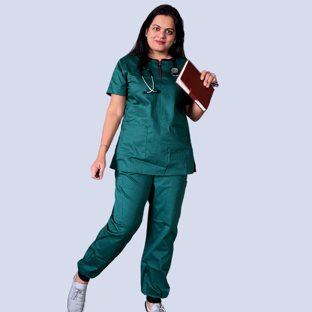 Vital green zip neck women scrubs