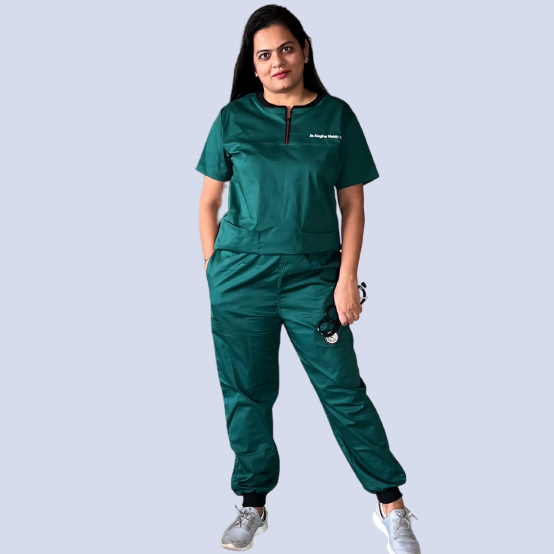 Vital green zip neck women scrubs