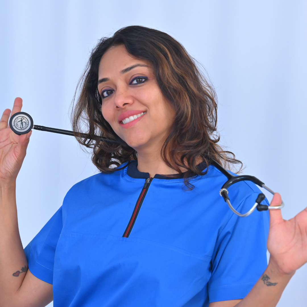 Azure Blue zip neck women scrubs