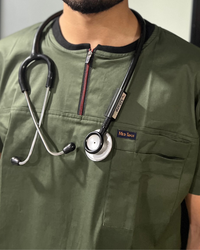 Eco Green Ribbed Zip neckline scrubs