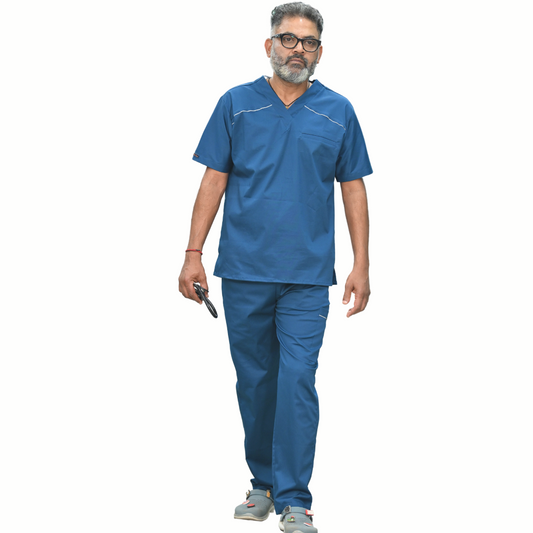 Men Remedial blue V neck Stretch Scrubs