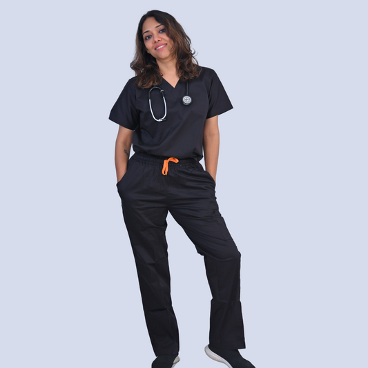 black cotton stretch scrubs for doctors