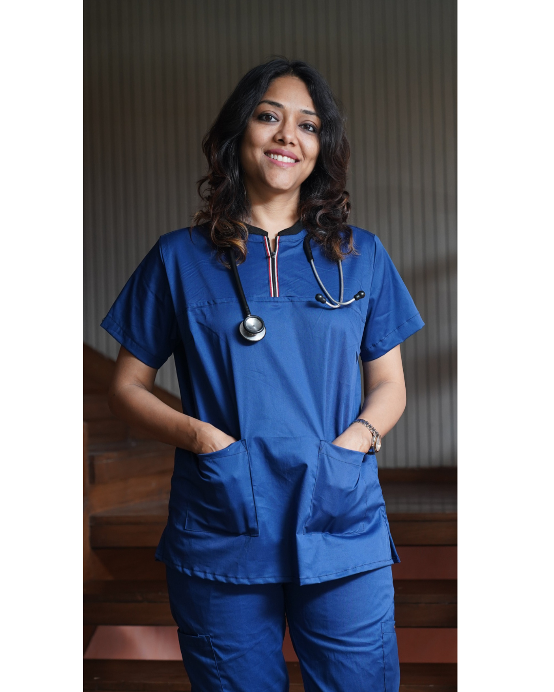 Women Ribneck cotton stretchable scrub tops