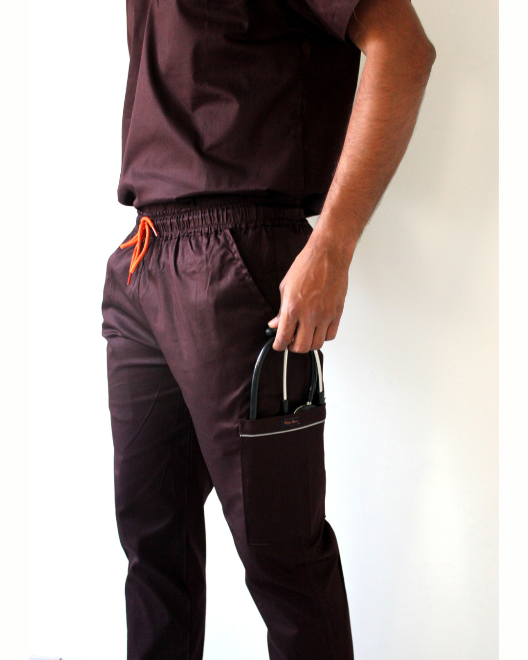 Men Mahogany High Neck Stretch Scrubs