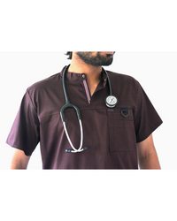 Men Mahogany High Neck Stretch Scrubs