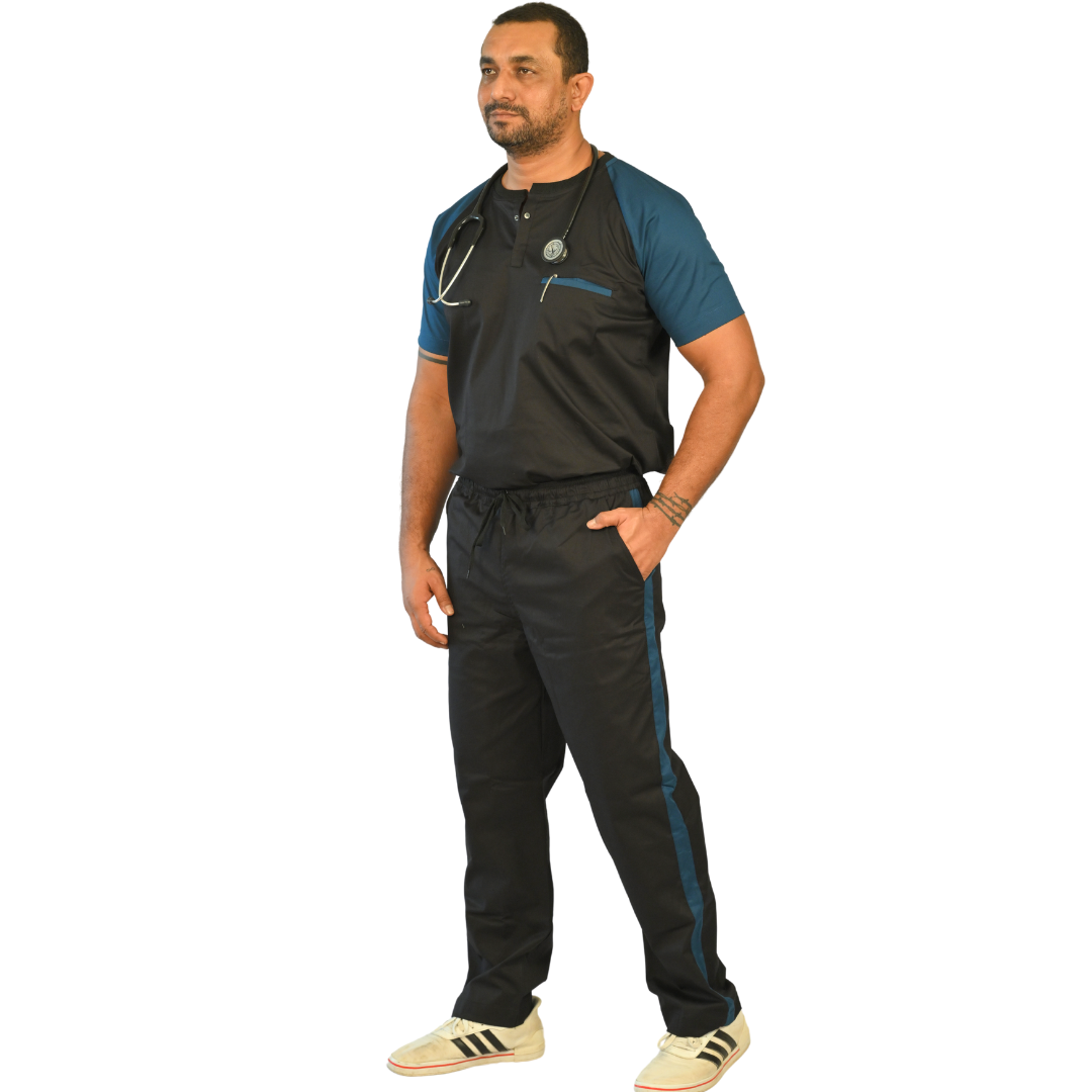 Black blue stretchable premium cotton scrubs for doctors 