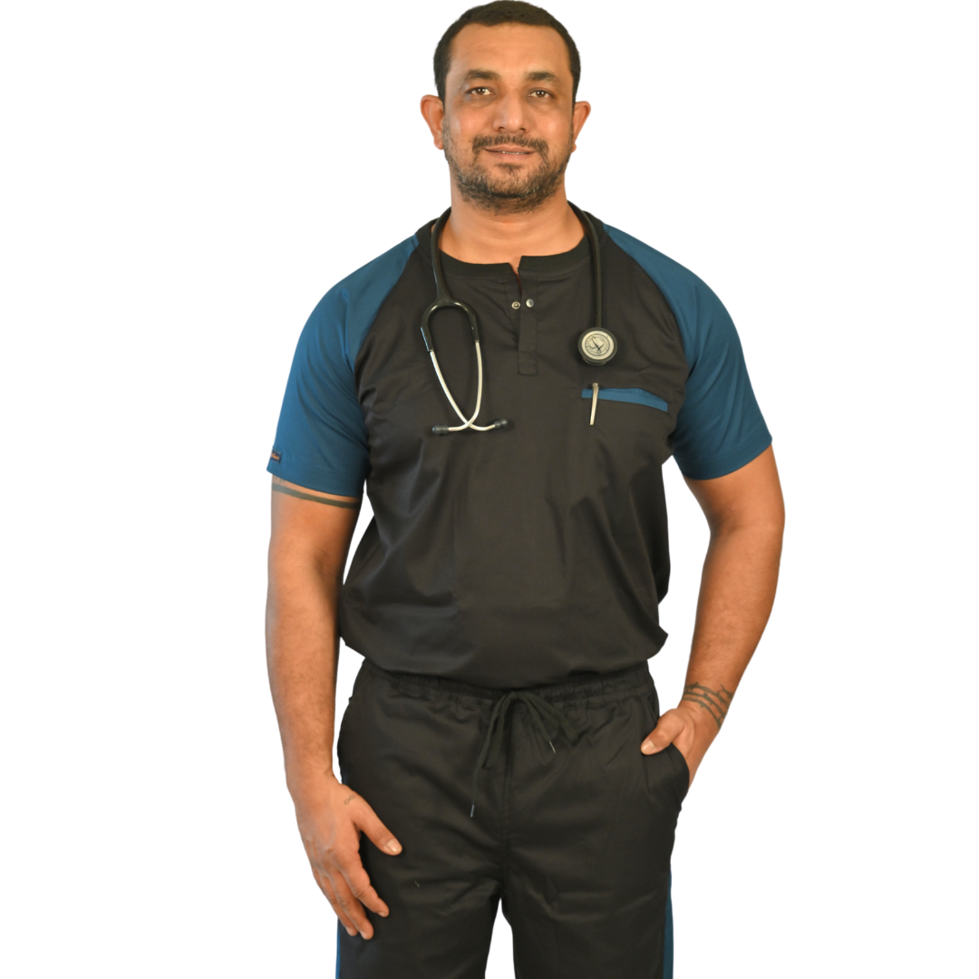Black blue stretchable cotton scrubs for doctors 