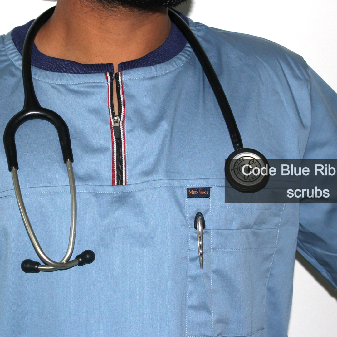 Men Code Blue Ribbed Zip neckline scrubs