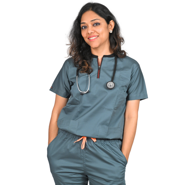 Slate zip neck women doctor scrubs