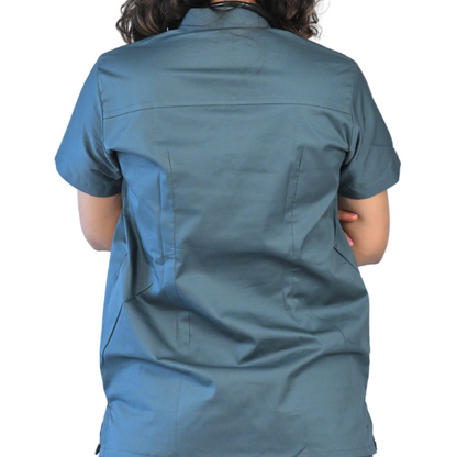 MedTogs elegant round neck women scrub suit in grey colour for OPD to OT surgical wear for doctors and dentists