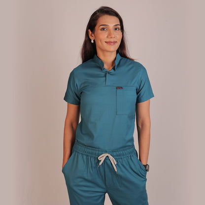 Pro-fit Peacock Blue Highneck Women scrubs