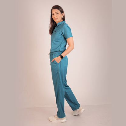 Pro-fit Peacock Blue Highneck Women scrubs