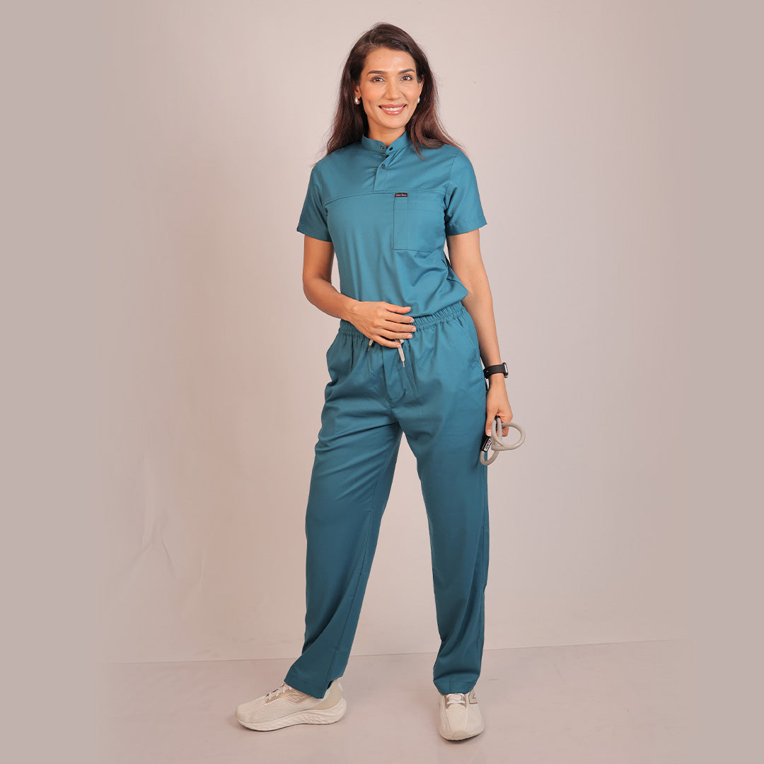Pro-fit Peacock Blue Highneck Women scrubs
