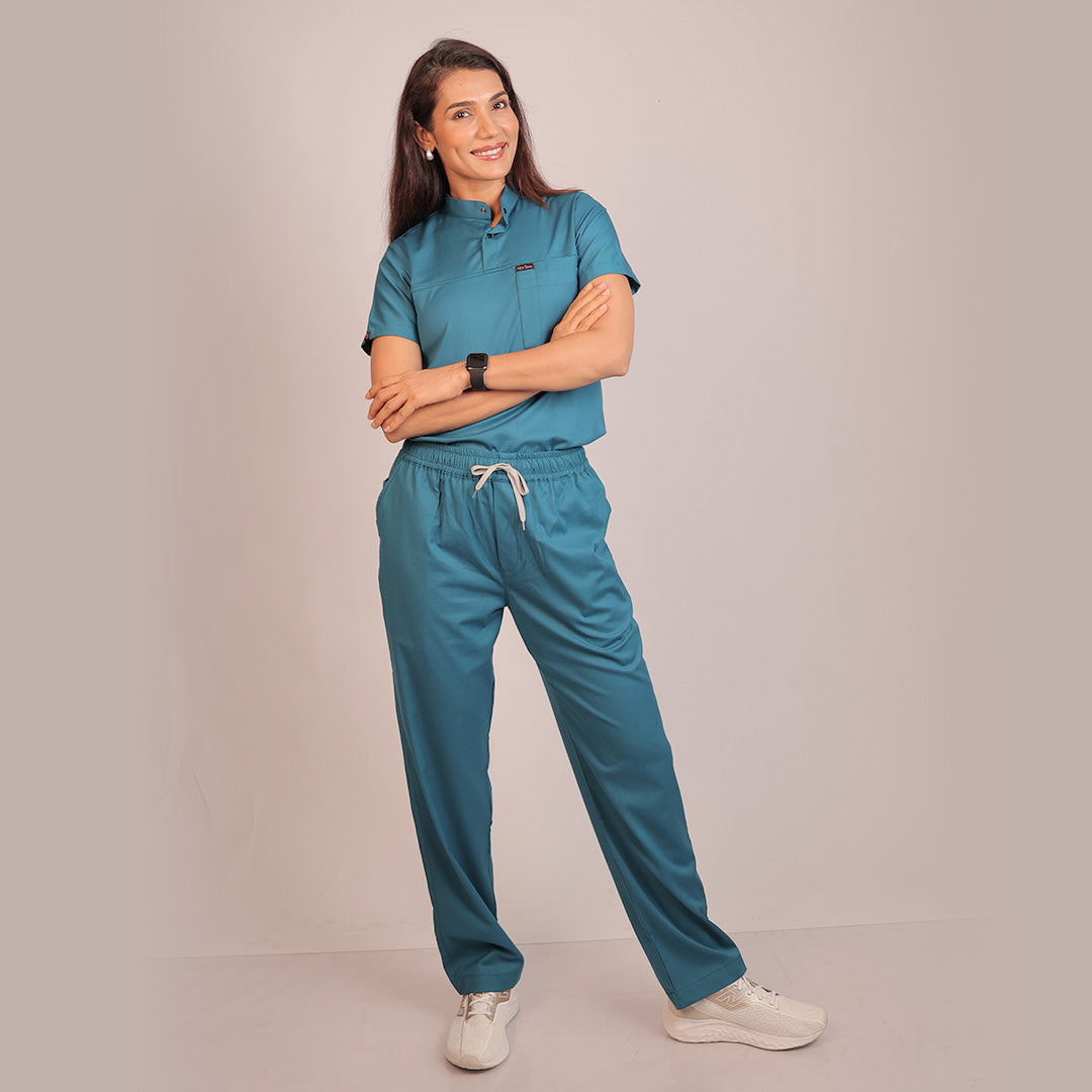 Pro-fit Peacock Blue Highneck Women scrubs