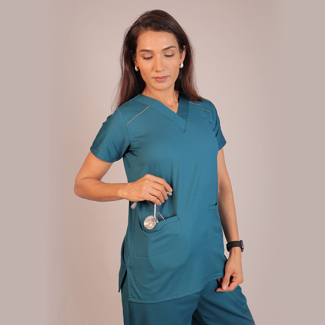 Pro-fit Peacock blue Vneck Women scrubs