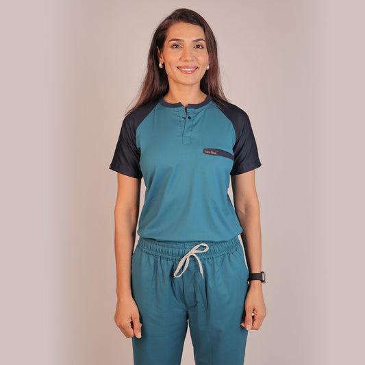 Pro-fit Peacock and Navy Blue Dual women scrubs
