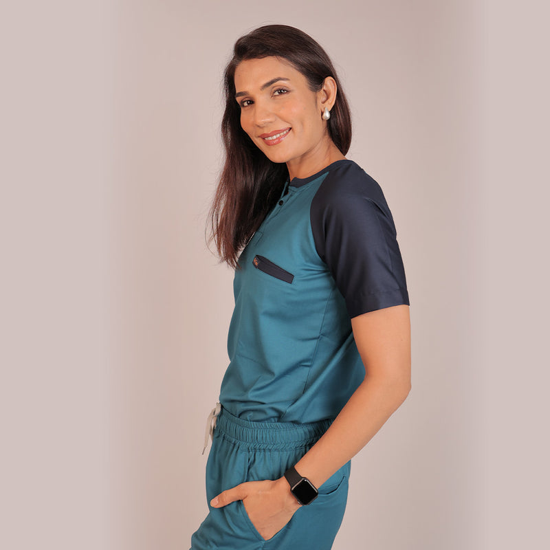 Pro-fit Peacock and Navy Blue Dual women scrubs