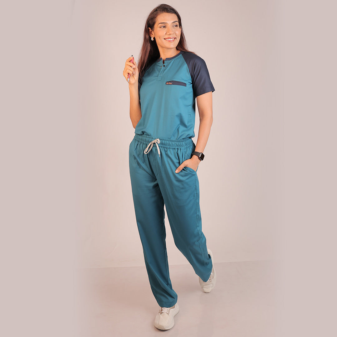 Pro-fit Peacock and Navy Blue Dual women scrubs
