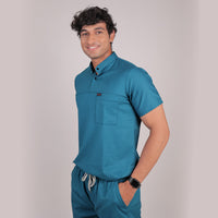 Pro-fit Peacock Blue High Neck Men scrubs