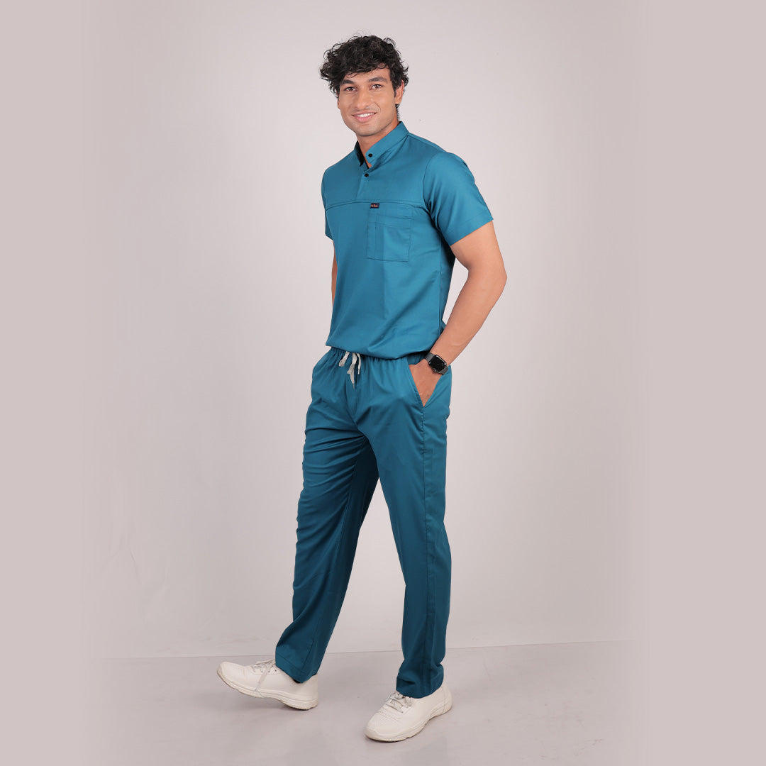 Pro-fit Peacock Blue High Neck Men scrubs